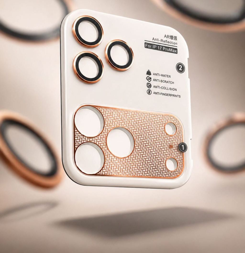 Carbon look lenses for iPhone 17 series.